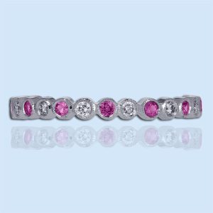 pink sapphire and diamond band in white gold
