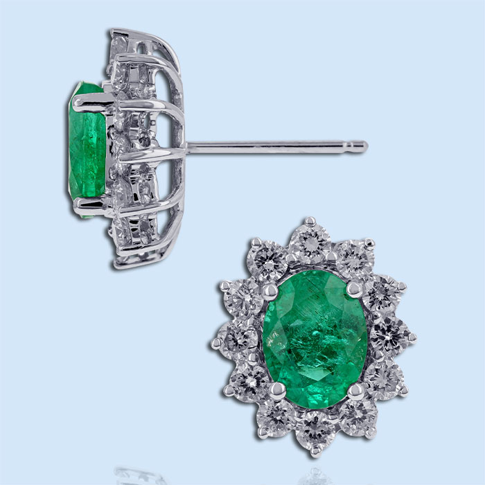 emerald halo stud earrings