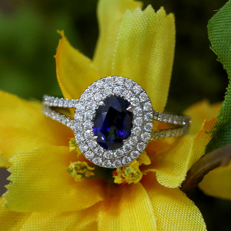 Diamond Double Halo Sapphire Ring - Bopies Diamonds & Fine Jewelry