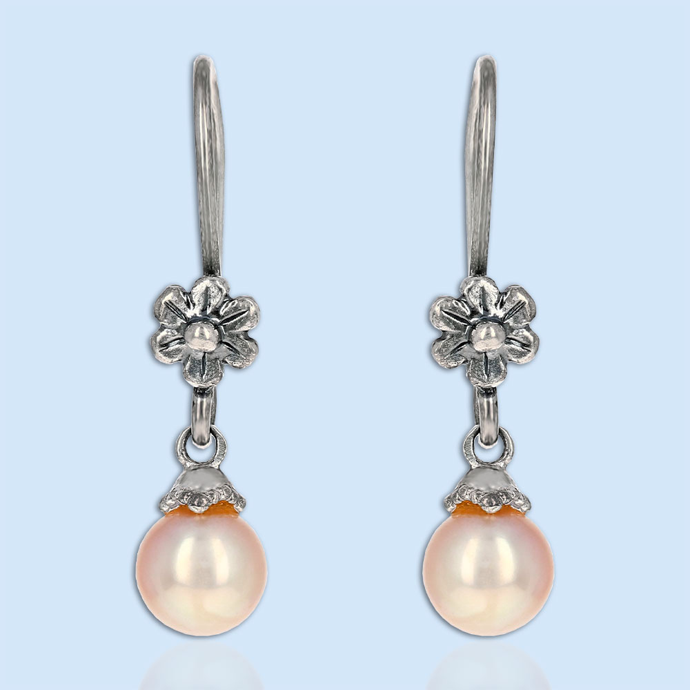 Pink Pearl Flower Dangle Earrings - Bopies Diamonds & Fine Jewelry