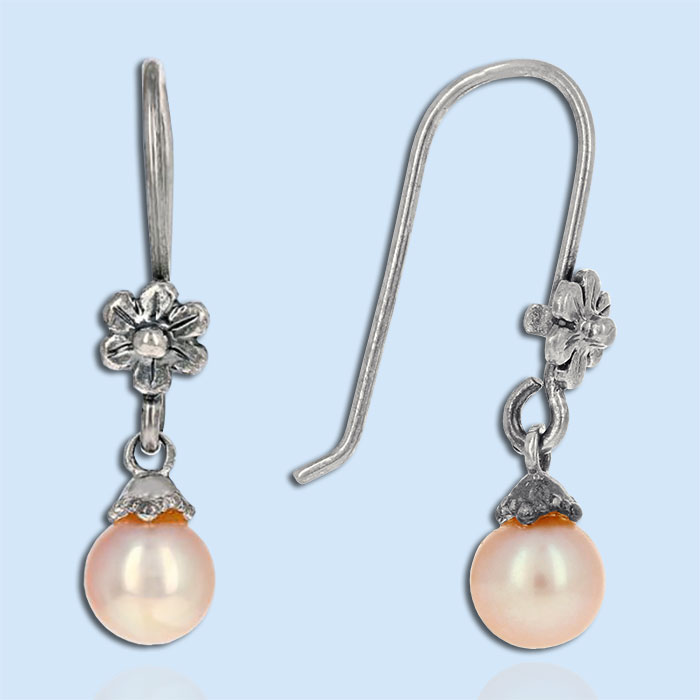 pink freshwater pearl sterling silver dangle earrings