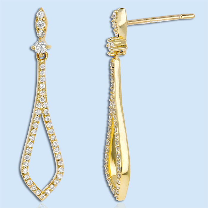 Yellow gold diamond dangle earrings with posts