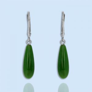 green nephrite jade tear drop dangle earrings in sterling silver