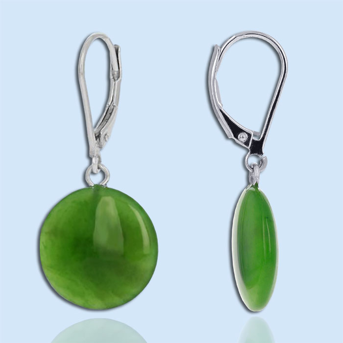 nephrite jade disk dangle earrings