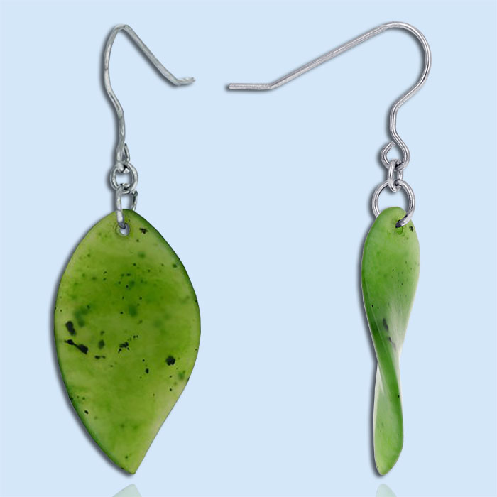 wavy nephrite jade slab dangle earrings