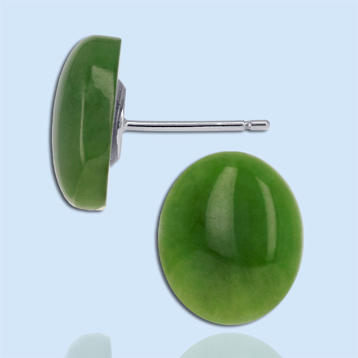 oval shaped nephrite jade earrings with sterling silver backs