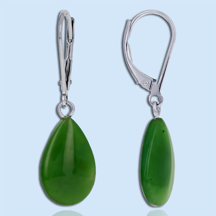 pear shape nephrite jade dangle earrings