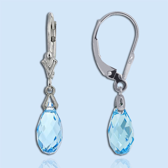 Blue swarvoski dangle earrings in white gold