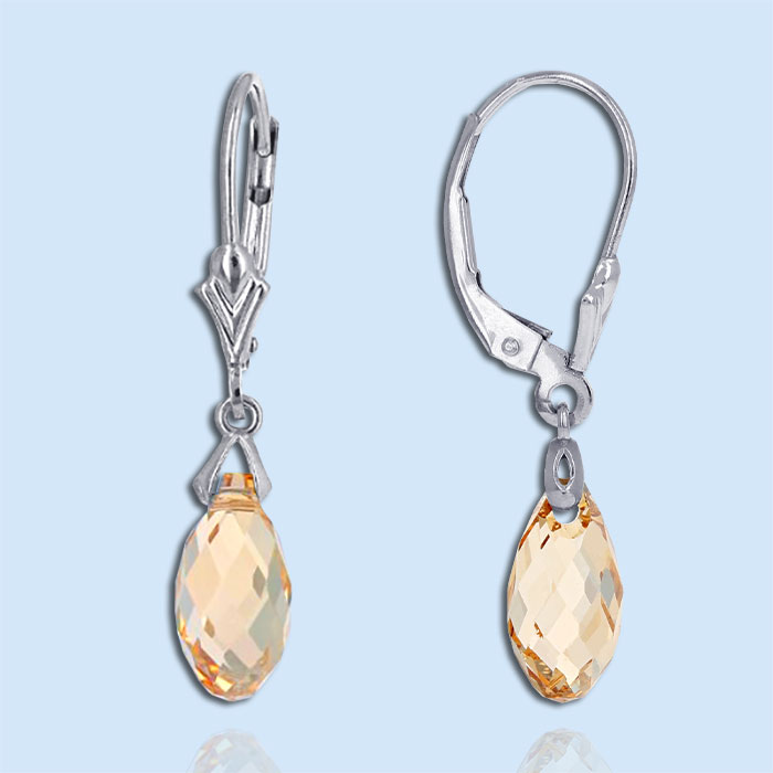 Golden swarvoski briolette dangle earrings in white gold