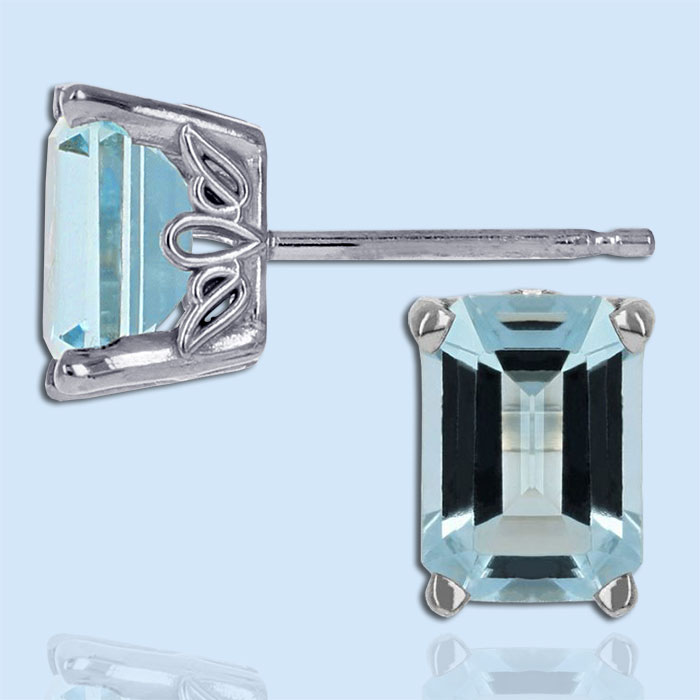emerald cut aquamarine stud earrings