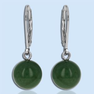round nephrite jade sterling silver dangle earrings