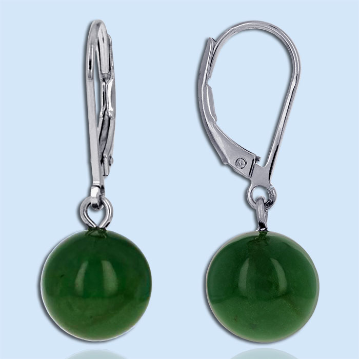 nephrite jade ball dangle earrings with sterling silver leverbacks