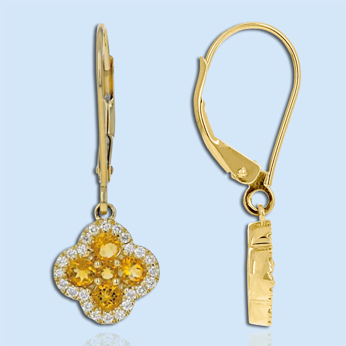 citrine and diamond dangle earrings with leverbacks