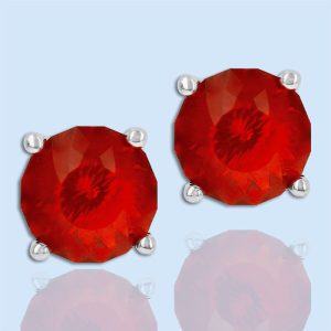 reddish orange round mexican fire opal stud earrings in white gold