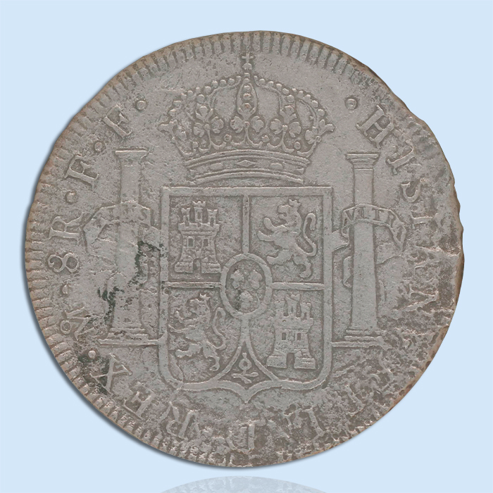 8 reales milled bust coin from mexico city recovered from el cazador shipwreck