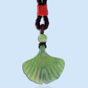 ginko leaf nephrite jade necklace on cord