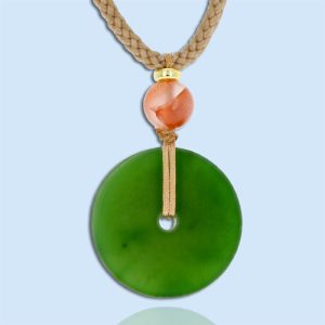 small siberian nephrite jade disk necklace with tan adjustable cord