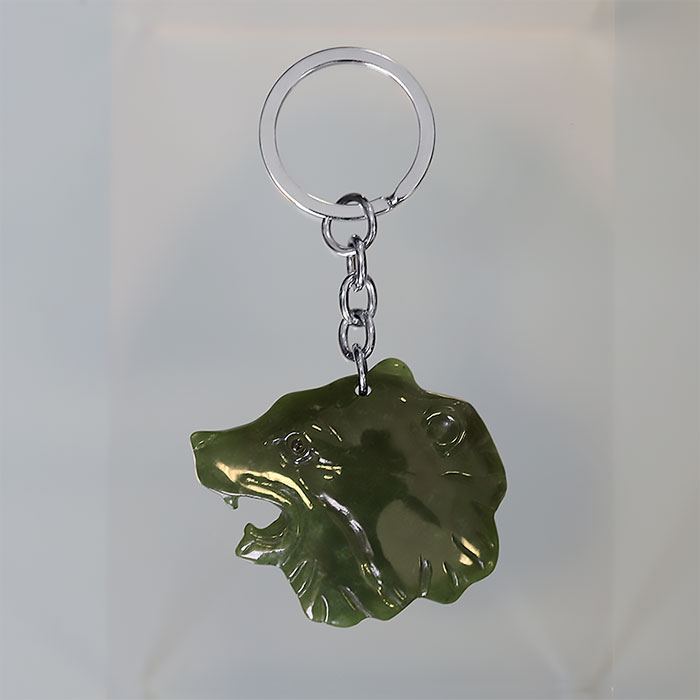 Nephrite jade bear head keychain