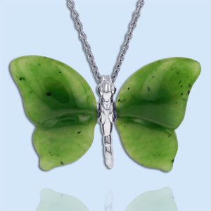 sterling silver and nephrite jade butterfly pendant