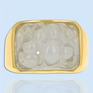 Ice Jadeite grapes saddle ring in 14k yellow gold