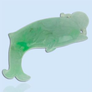 loose green jadeite dolphin carving with a pearl of wisdom