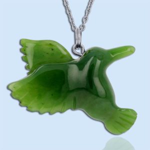hummingbird nephrite jade pendant on a sterling silver chain