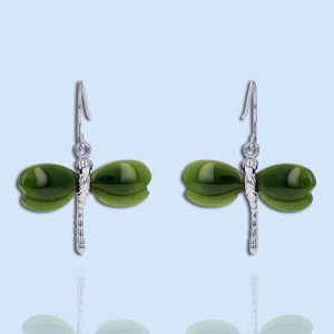nephrite jade and sterling silver dragon fly dangle earrings