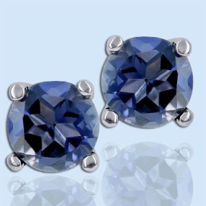 Round iolite stud earrings in white gold