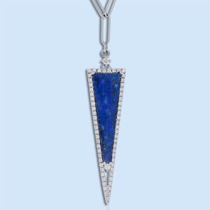 lapis lazuli triangle on a white gold paperclip chain