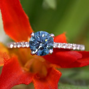 lab grown blue diamond engagement ring