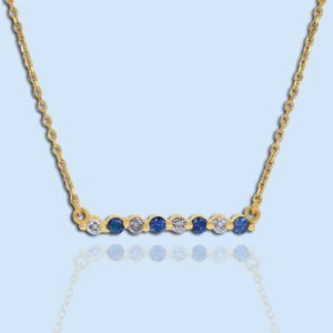 Sapphire and Diamond Bar necklace in yellow gold
