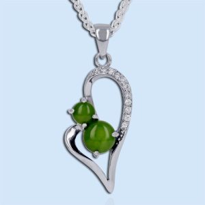 Nephrite Jade Heart pendant with cubic zirconia
