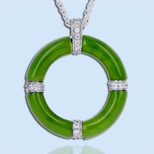 nephrite jade green circle with cubic zirconia pendant